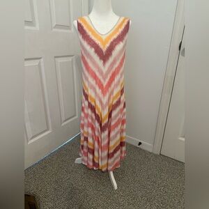Style & Co. Sleeveless V-Neck Chevron Midi Dress in Coral, Mustard & Cream